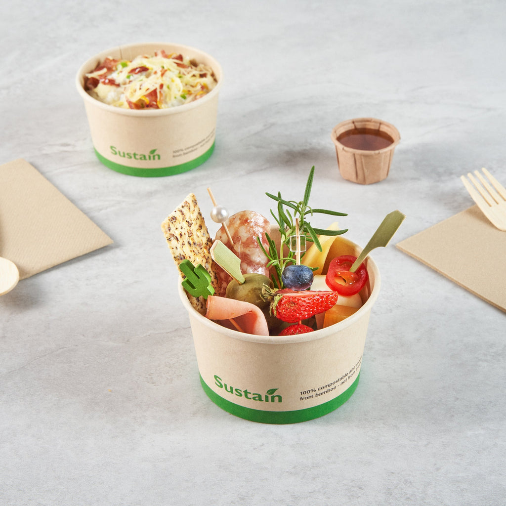 Sustain 12 oz Round Bamboo Paper To Go Cup - with PLA Lining, Compostable - 4" x 4" x 2 1/4" - 200 count box