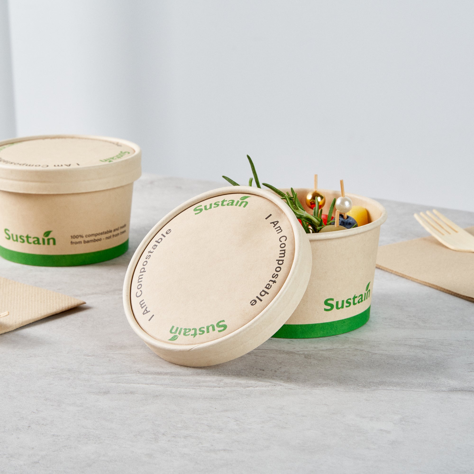 Sustain Round Bamboo Paper To Go Cup Lid - with PLA Lining, Fits 12 oz - 200 count box