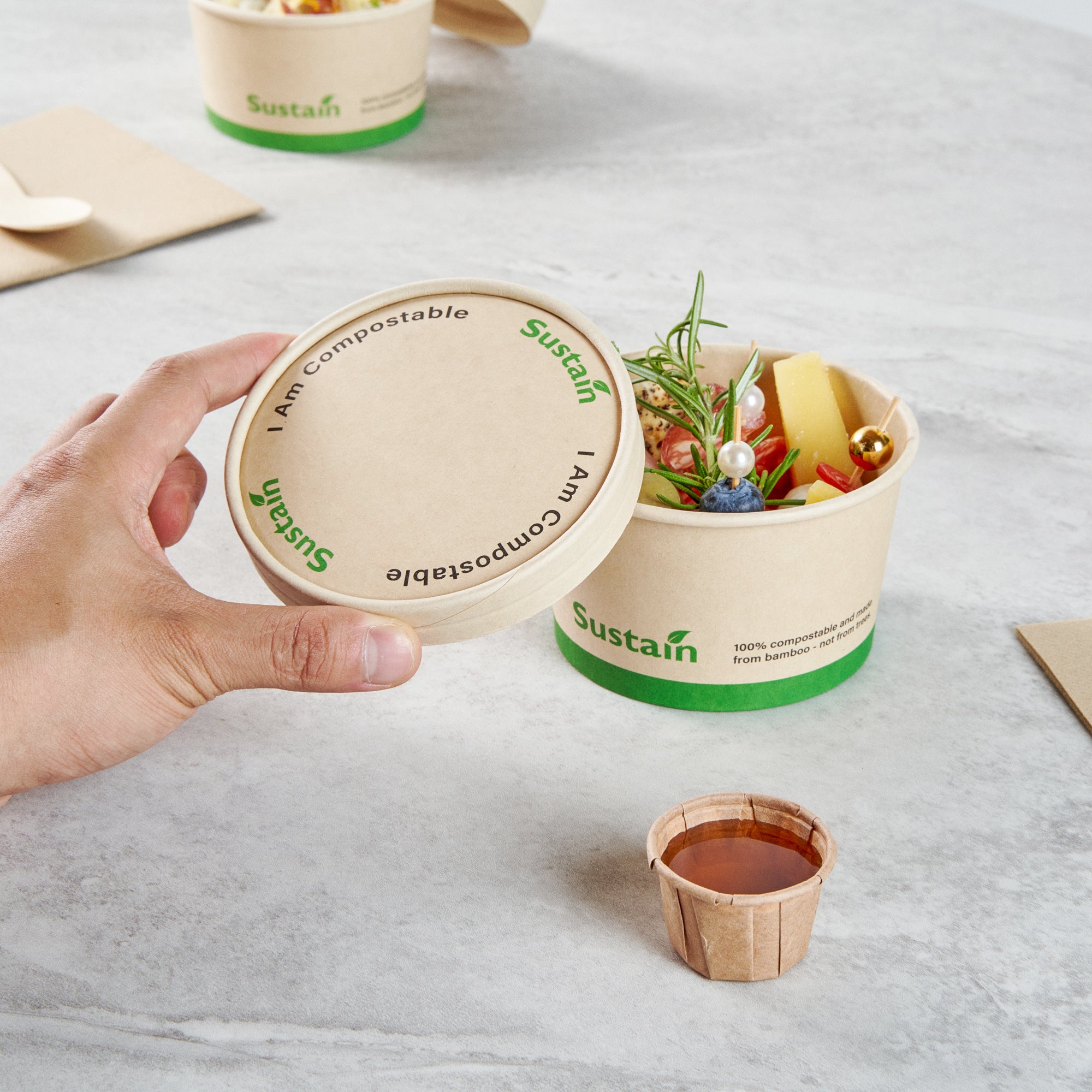 Sustain Round Bamboo Paper To Go Cup Lid - with PLA Lining, Fits 12 oz - 50 count box