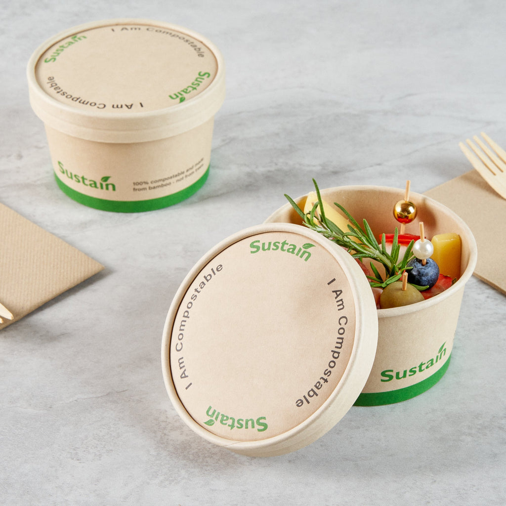 Sustain Round Bamboo Paper To Go Cup Lid - with PLA Lining, Fits 12 oz - 50 count box