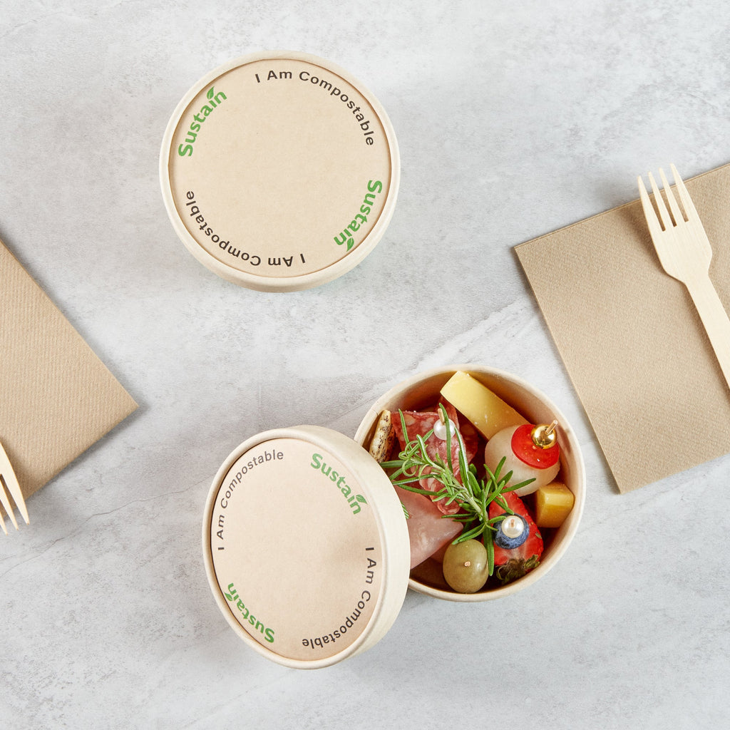 Sustain Round Bamboo Paper To Go Cup Lid - with PLA Lining, Fits 12 oz - 50 count box