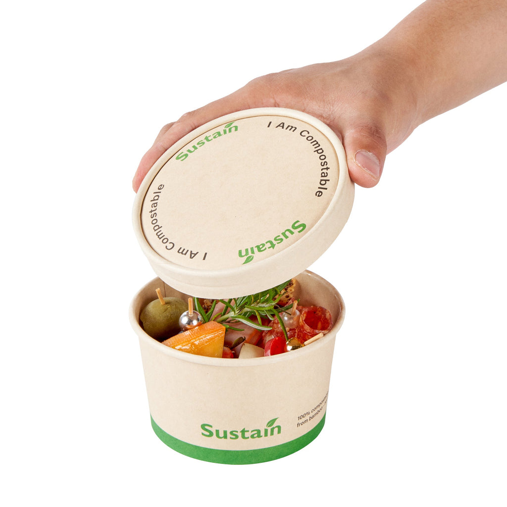 Sustain Round Bamboo Paper To Go Cup Lid - with PLA Lining, Fits 12 oz - 200 count box