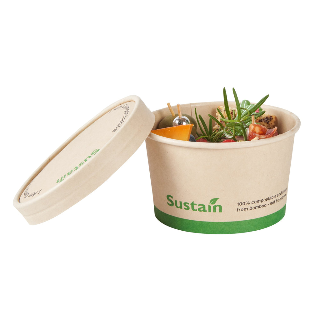 Sustain Round Bamboo Paper To Go Cup Lid - with PLA Lining, Fits 12 oz - 200 count box
