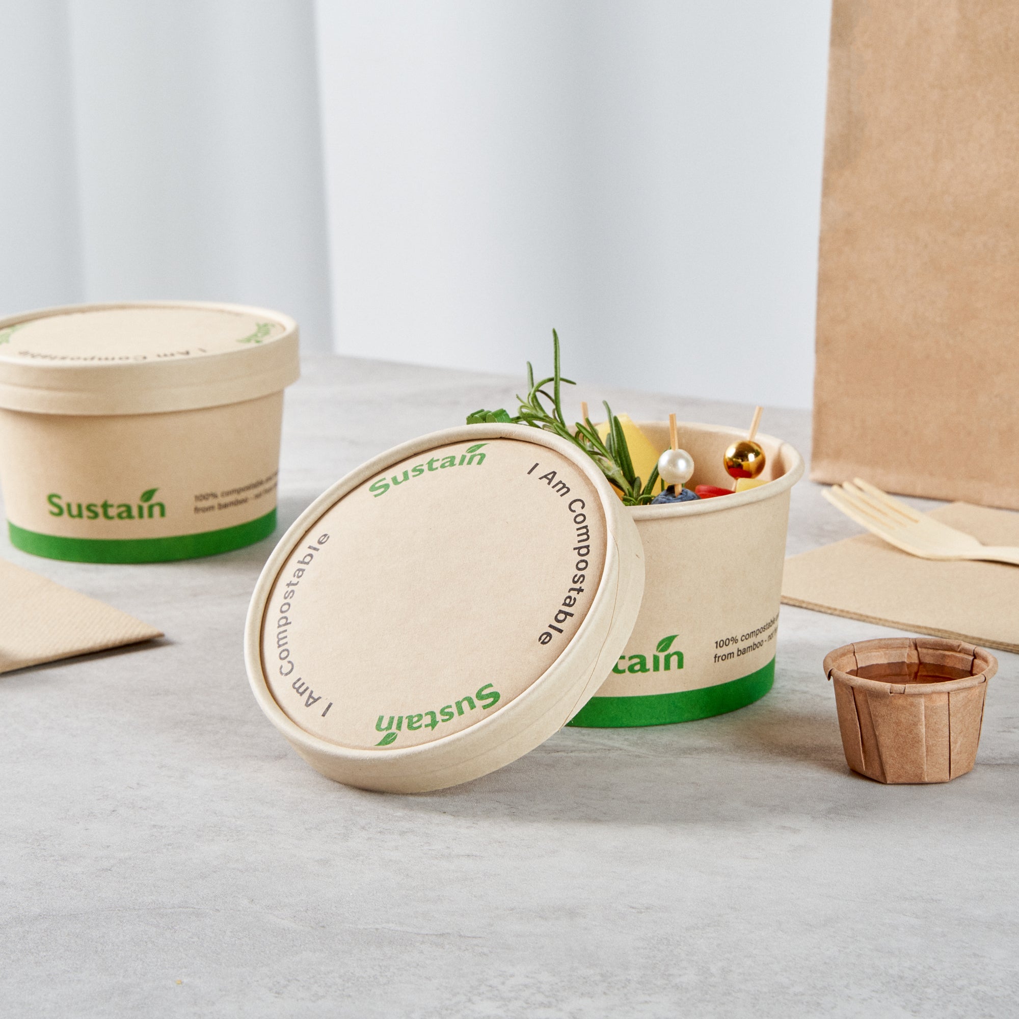 Sustain Round Bamboo Paper To Go Cup Lid - with PLA Lining, Fits 12 oz - 200 count box