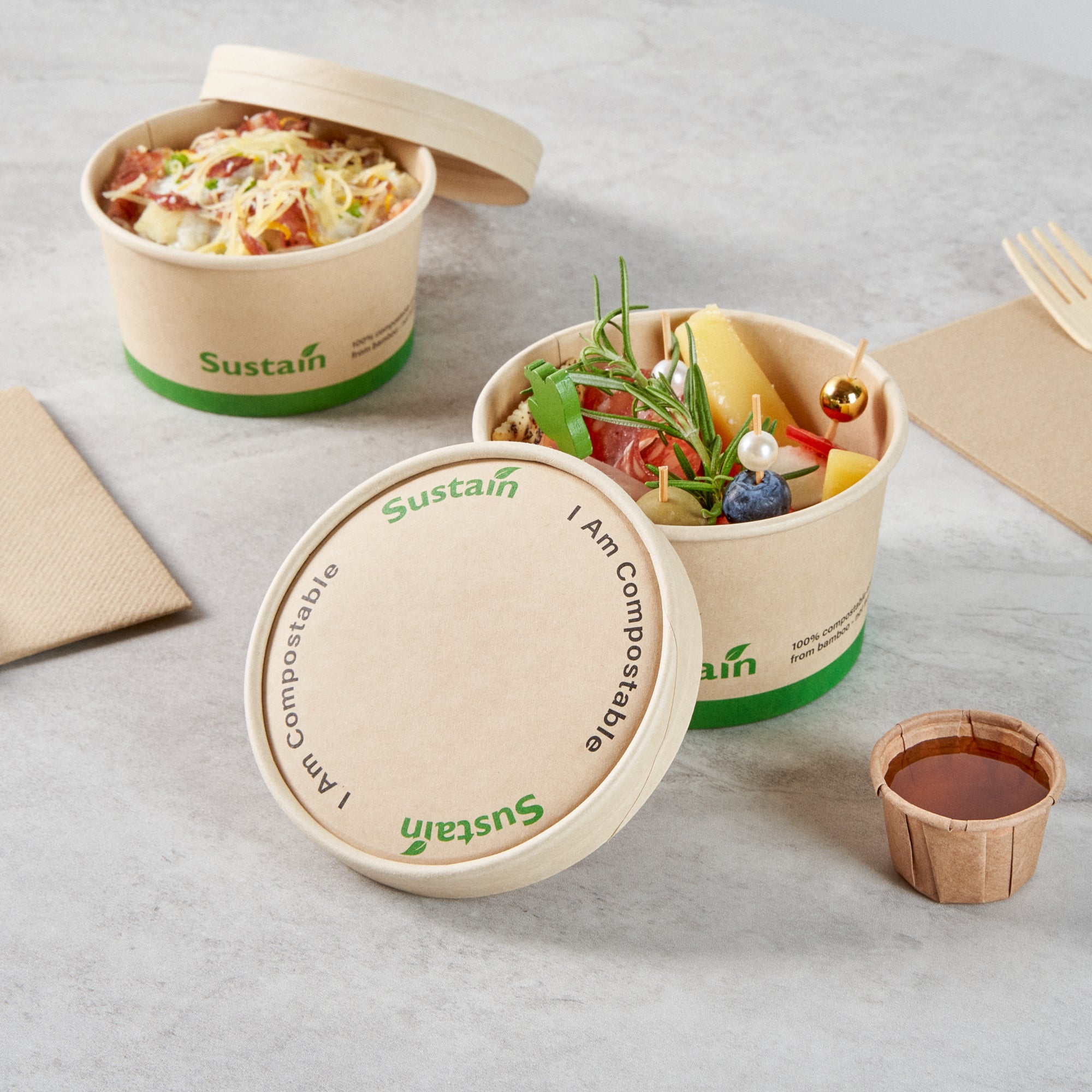 Sustain Round Bamboo Paper To Go Cup Lid - with PLA Lining, Fits 12 oz - 200 count box
