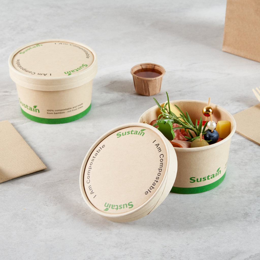 Sustain Round Bamboo Paper To Go Cup Lid - with PLA Lining, Fits 12 oz - 200 count box