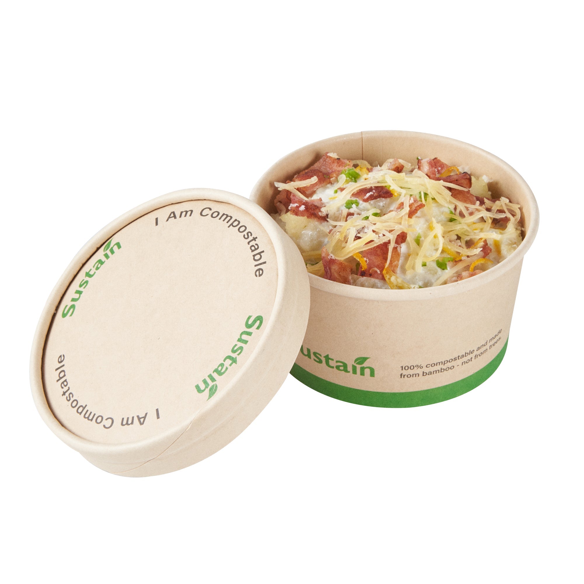 Sustain Round Bamboo Paper To Go Cup Lid - with PLA Lining, Fits 8 oz - 50 count box