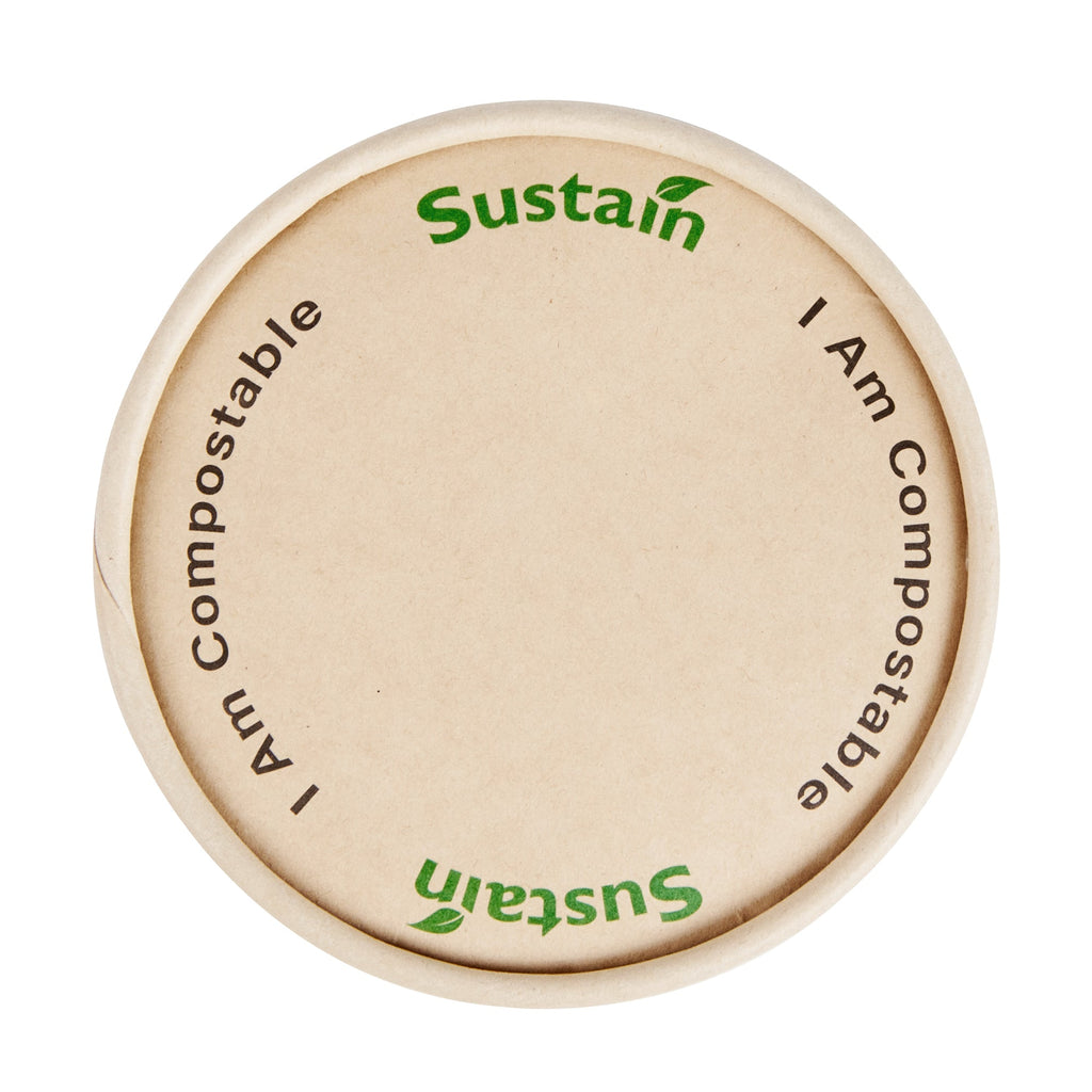 Sustain Round Bamboo Paper To Go Cup Lid - with PLA Lining, Fits 8 oz - 50 count box