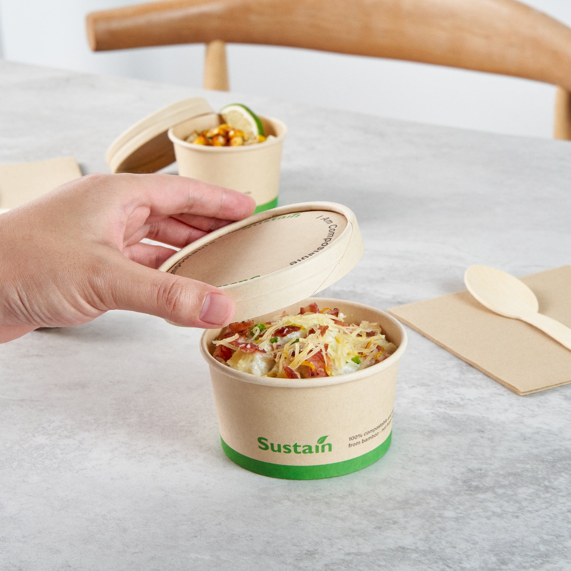 Sustain Round Bamboo Paper To Go Cup Lid - with PLA Lining, Fits 8 oz - 50 count box