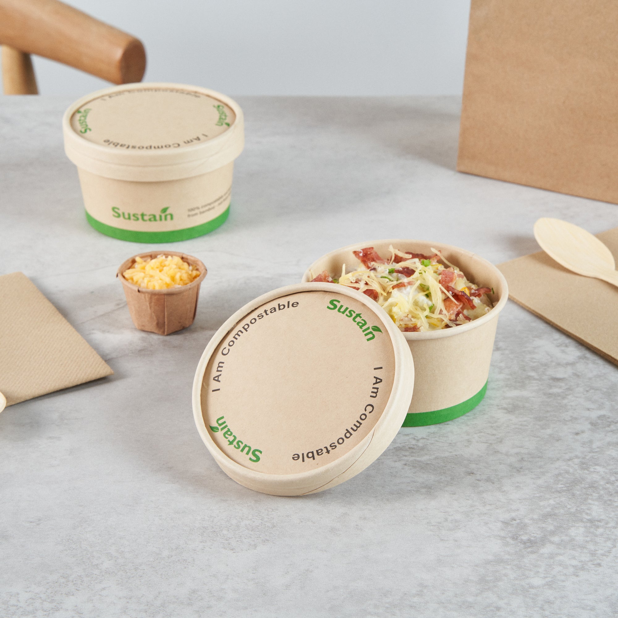 Sustain Round Bamboo Paper To Go Cup Lid - with PLA Lining, Fits 8 oz - 50 count box