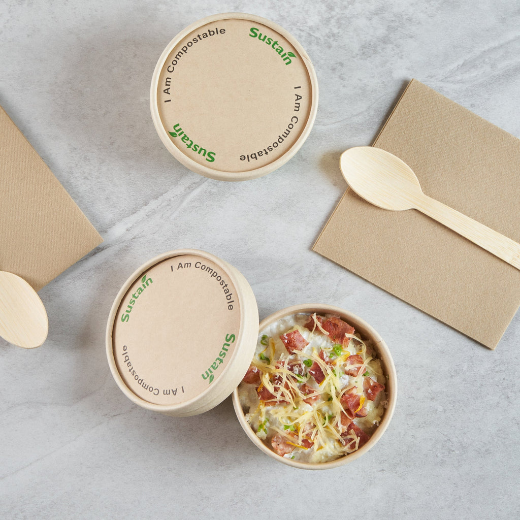 Sustain Round Bamboo Paper To Go Cup Lid - with PLA Lining, Fits 8 oz - 50 count box
