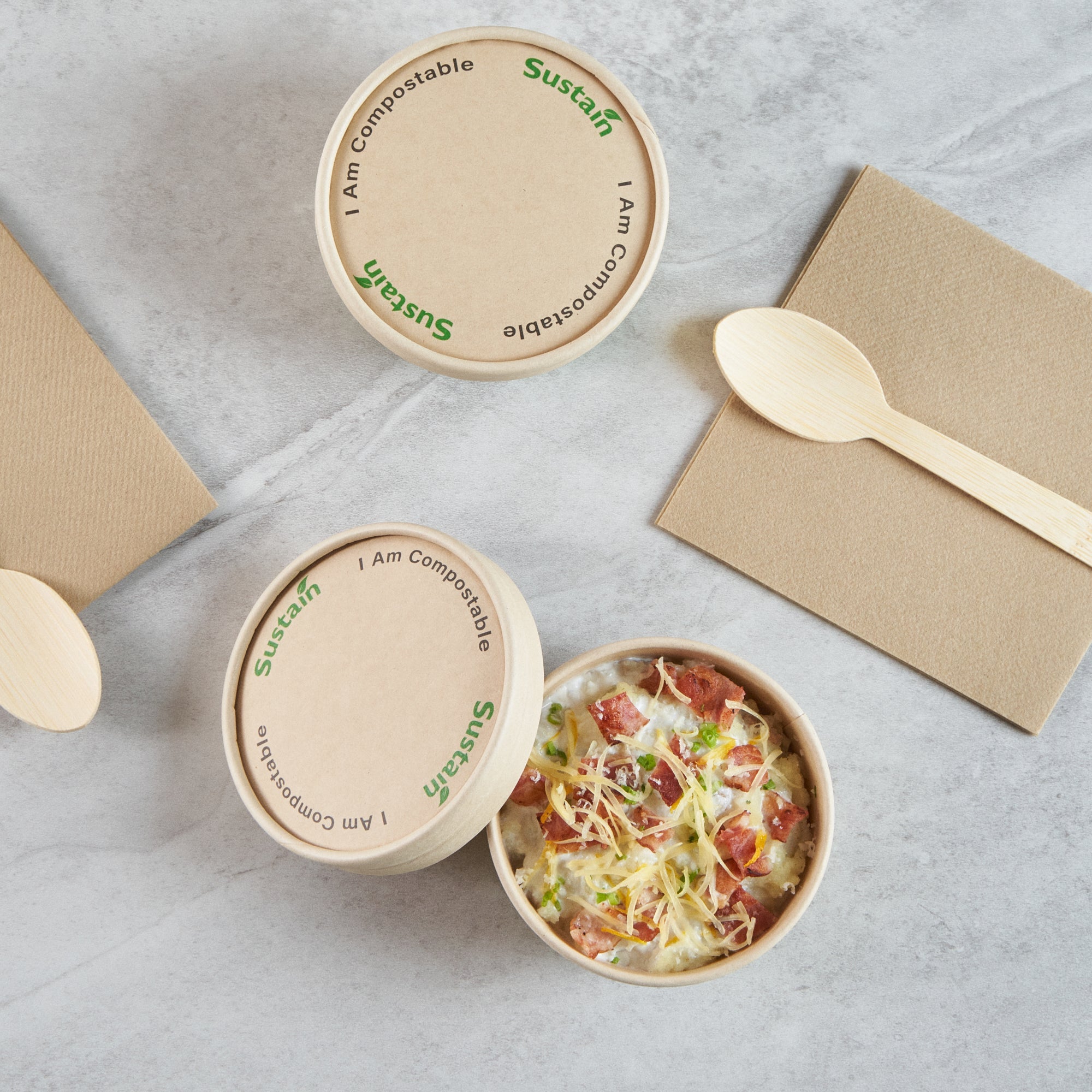 Sustain Round Bamboo Paper To Go Cup Lid - with PLA Lining, Fits 8 oz - 50 count box