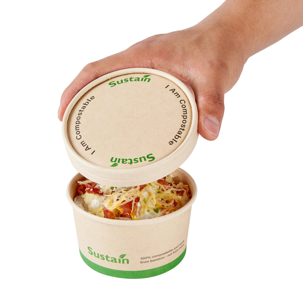 Sustain Round Bamboo Paper To Go Cup Lid - with PLA Lining, Fits 8 oz - 200 count box