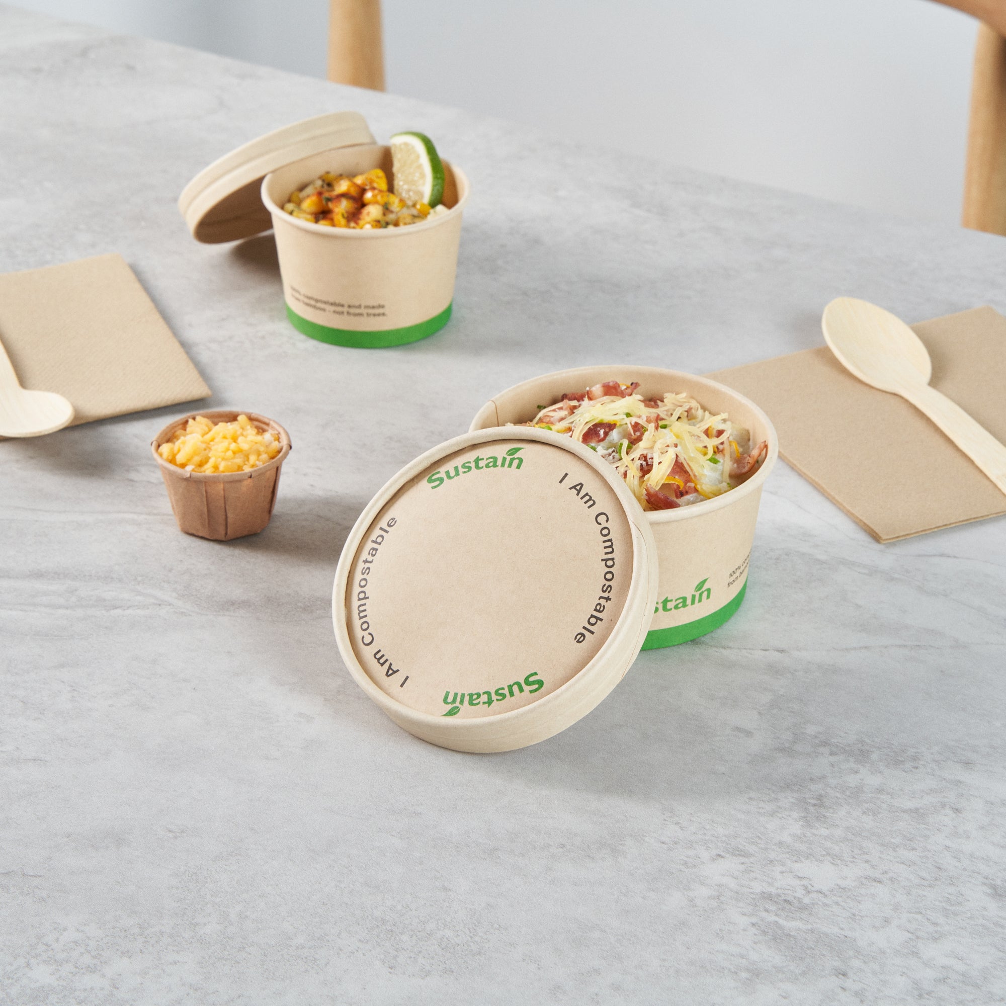 Sustain Round Bamboo Paper To Go Cup Lid - with PLA Lining, Fits 8 oz - 200 count box