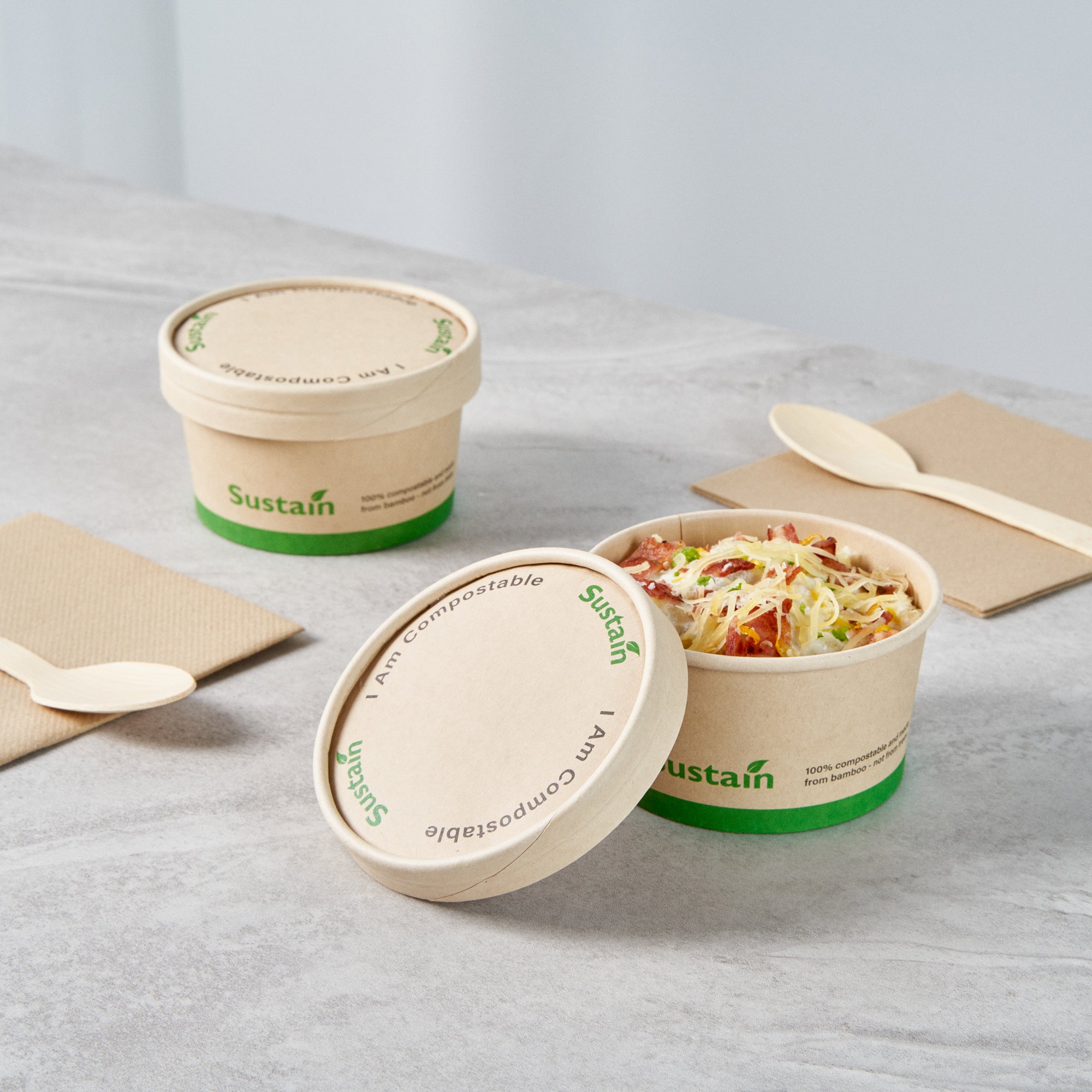 Sustain Round Bamboo Paper To Go Cup Lid - with PLA Lining, Fits 8 oz - 200 count box