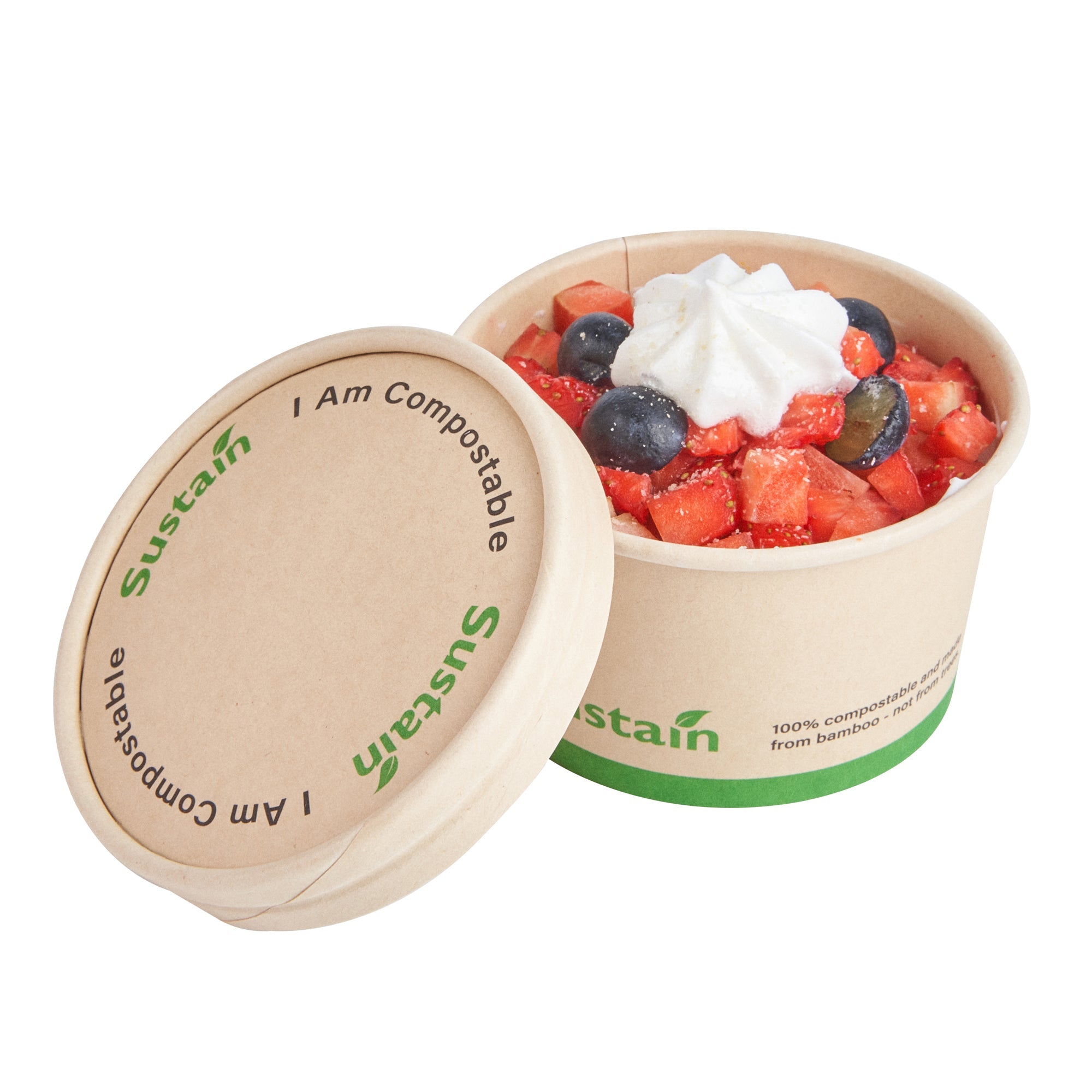 Sustain Round Bamboo Paper To Go Cup Lid - with PLA Lining, Fits 5 oz - 50 count box