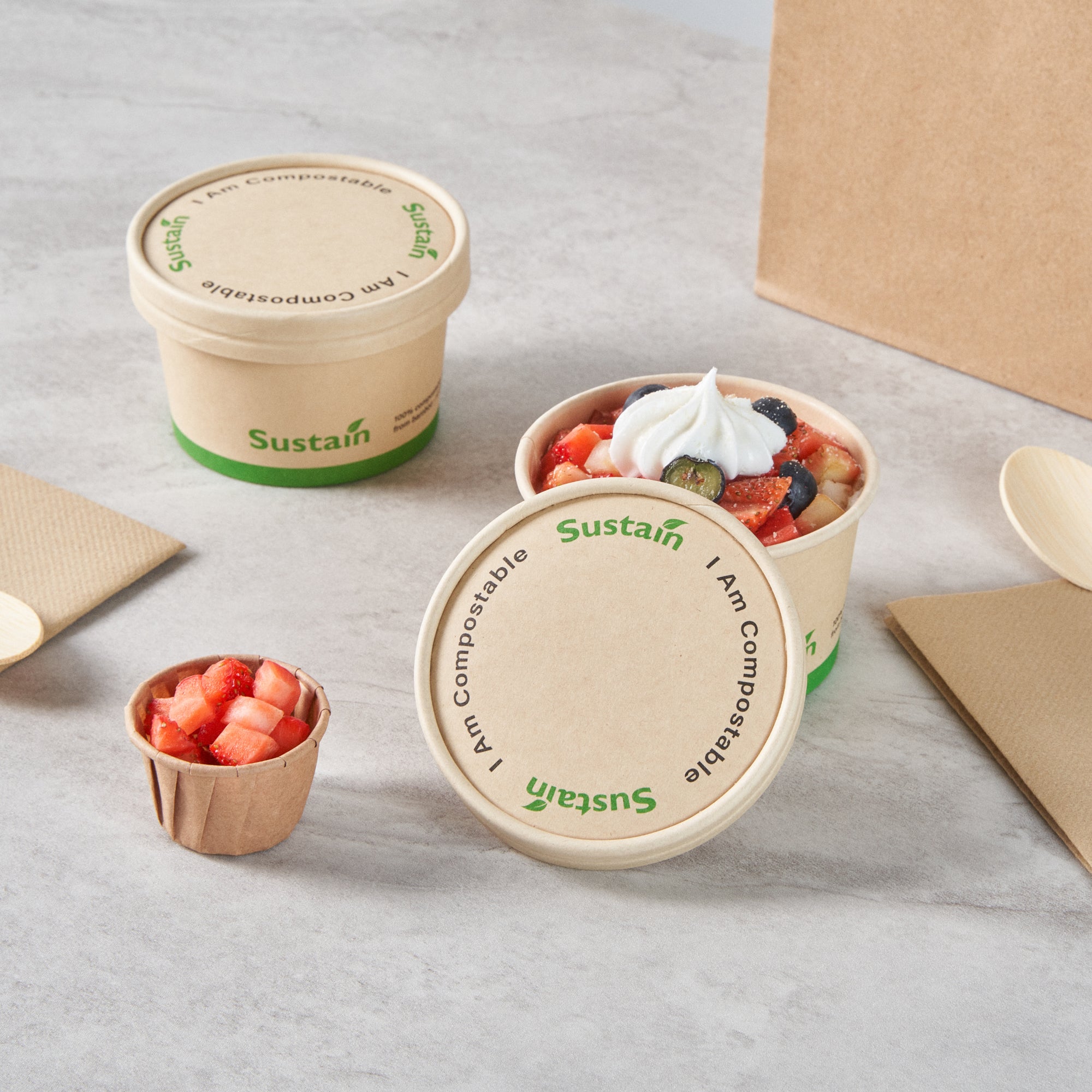 Sustain Round Bamboo Paper To Go Cup Lid - with PLA Lining, Fits 5 oz - 50 count box