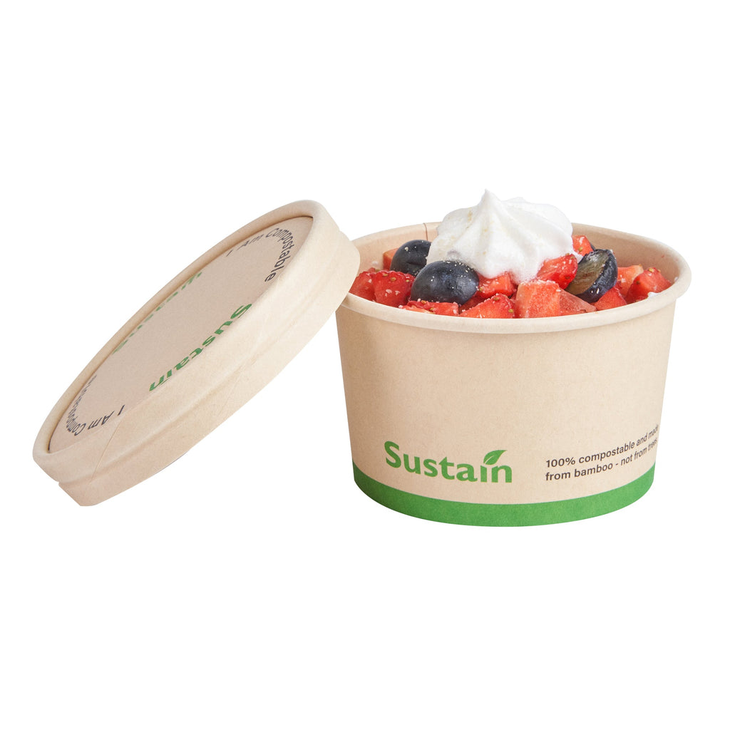 Sustain Round Bamboo Paper To Go Cup Lid - with PLA Lining, Fits 5 oz - 200 count box