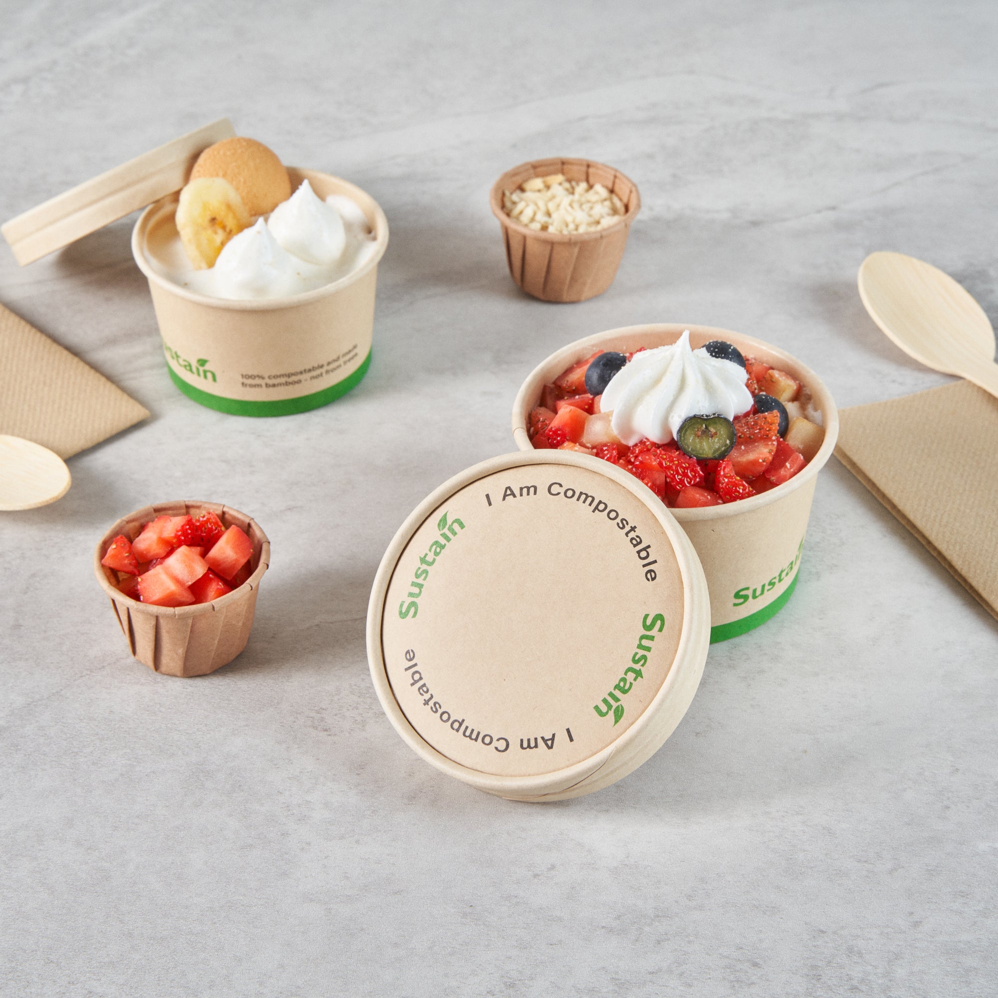 Sustain Round Bamboo Paper To Go Cup Lid - with PLA Lining, Fits 5 oz - 200 count box