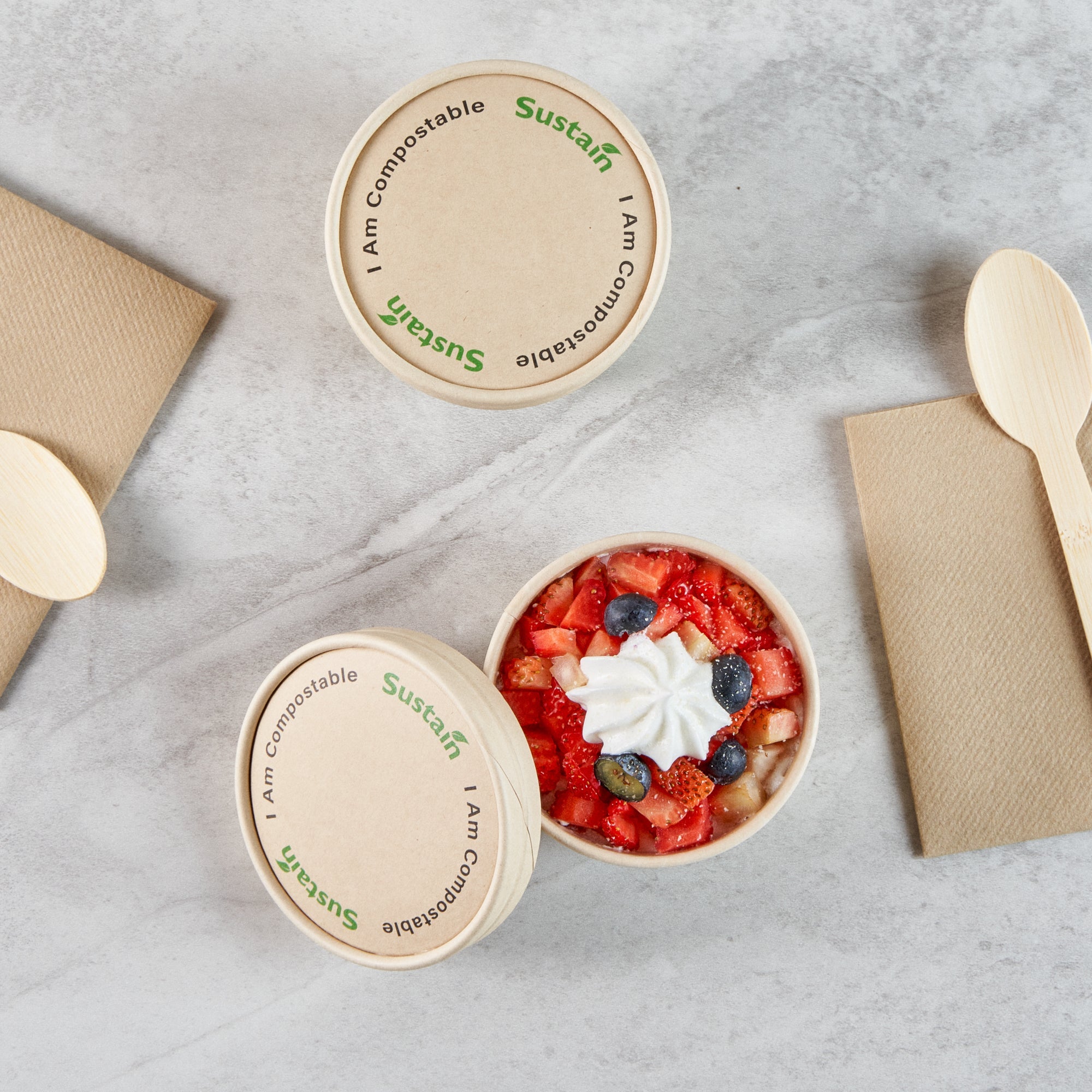 Sustain Round Bamboo Paper To Go Cup Lid - with PLA Lining, Fits 5 oz - 200 count box