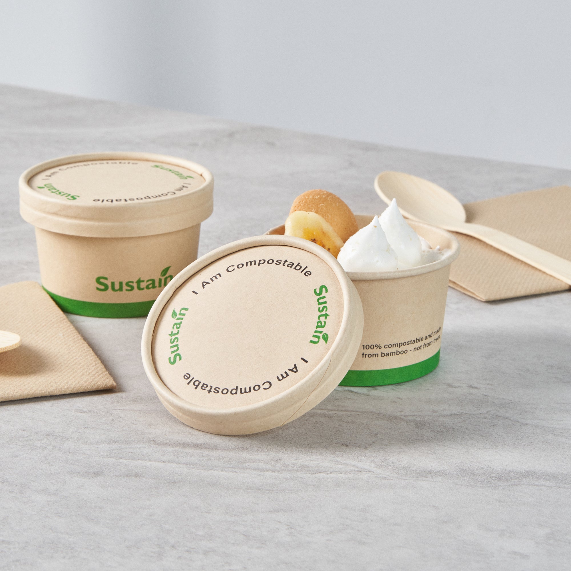 Sustain Round Bamboo Paper To Go Cup Lid - with PLA Lining, Fits 3 and 4 oz - 200 count box