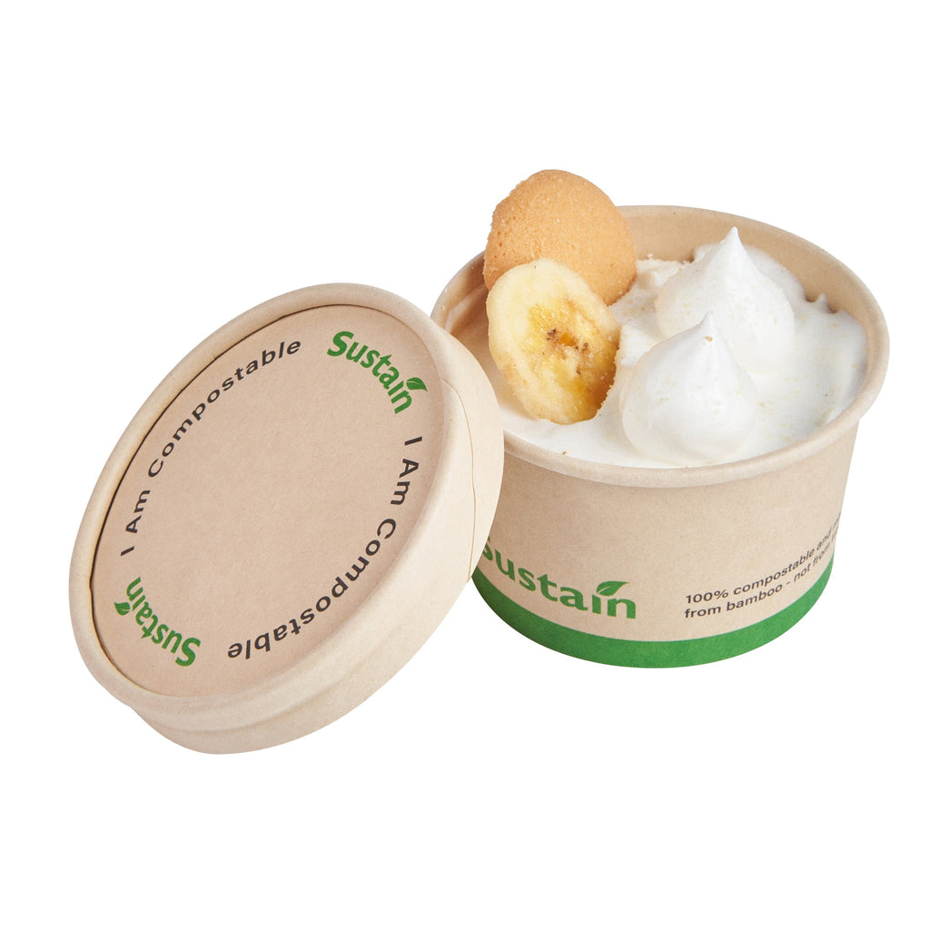 Sustain Round Bamboo Paper To Go Cup Lid - with PLA Lining, Fits 3 and 4 oz - 50 count box