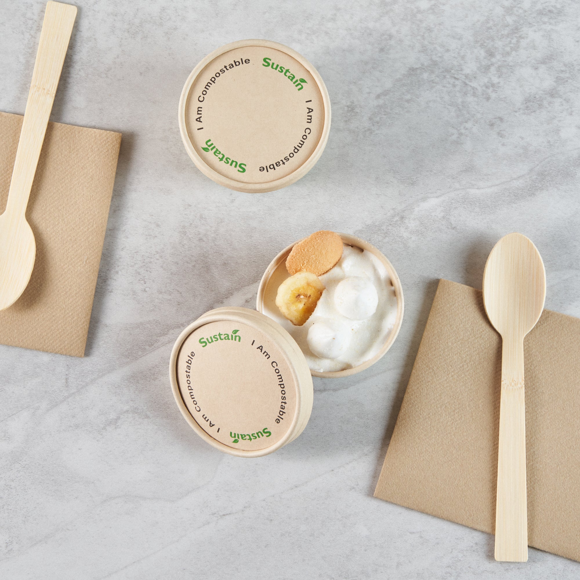 Sustain Round Bamboo Paper To Go Cup Lid - with PLA Lining, Fits 3 and 4 oz - 50 count box