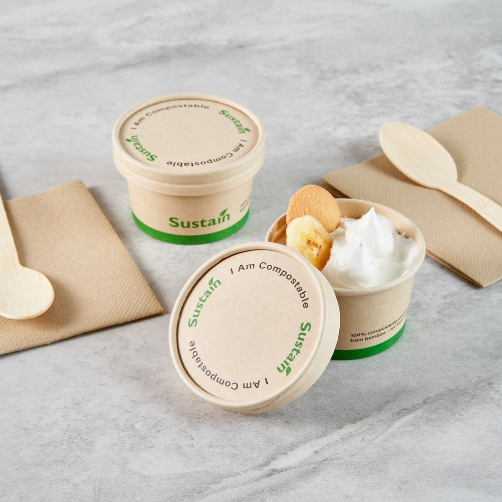 Sustain Round Bamboo Paper To Go Cup Lid - with PLA Lining, Fits 3 and 4 oz - 200 count box