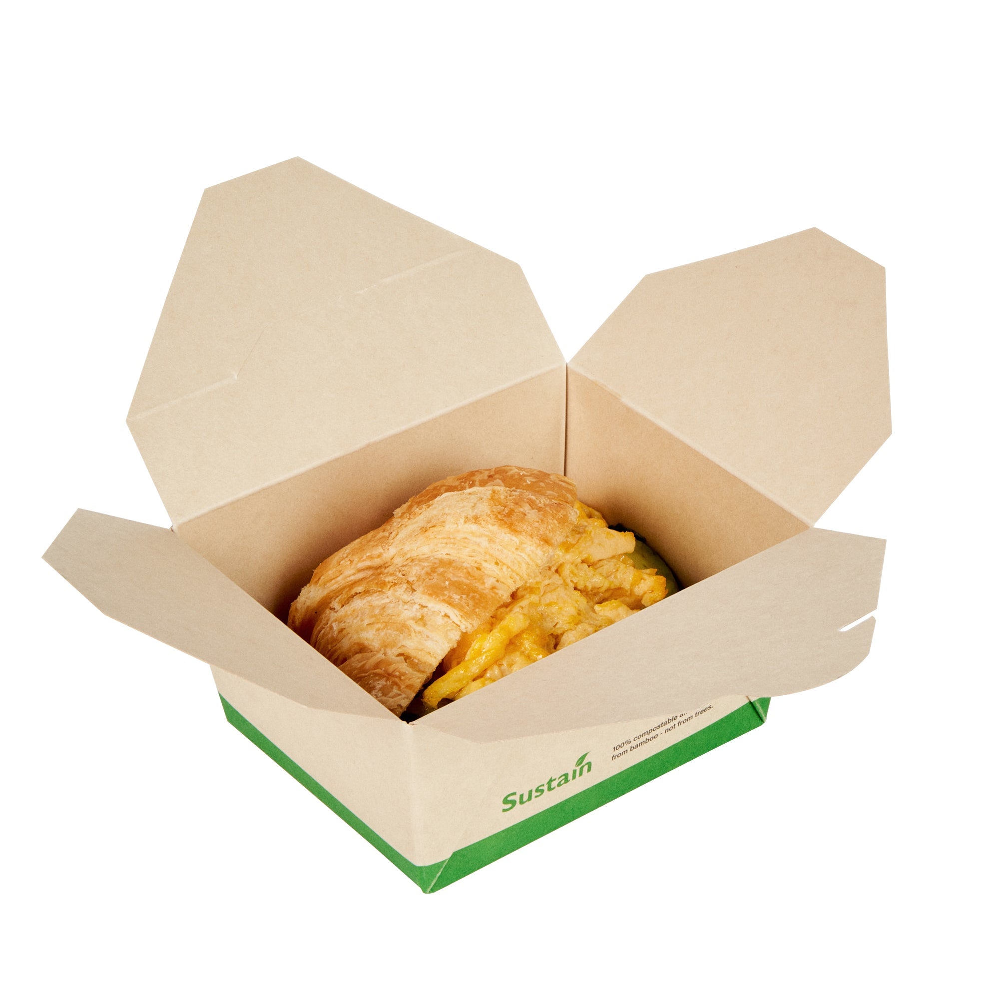 Sustain 30 oz Rectangle Bamboo Paper #1 Bio Box Take Out Container - with PLA Lining, Compostable - 5" x 4" x 2 1/2" - 50 count box