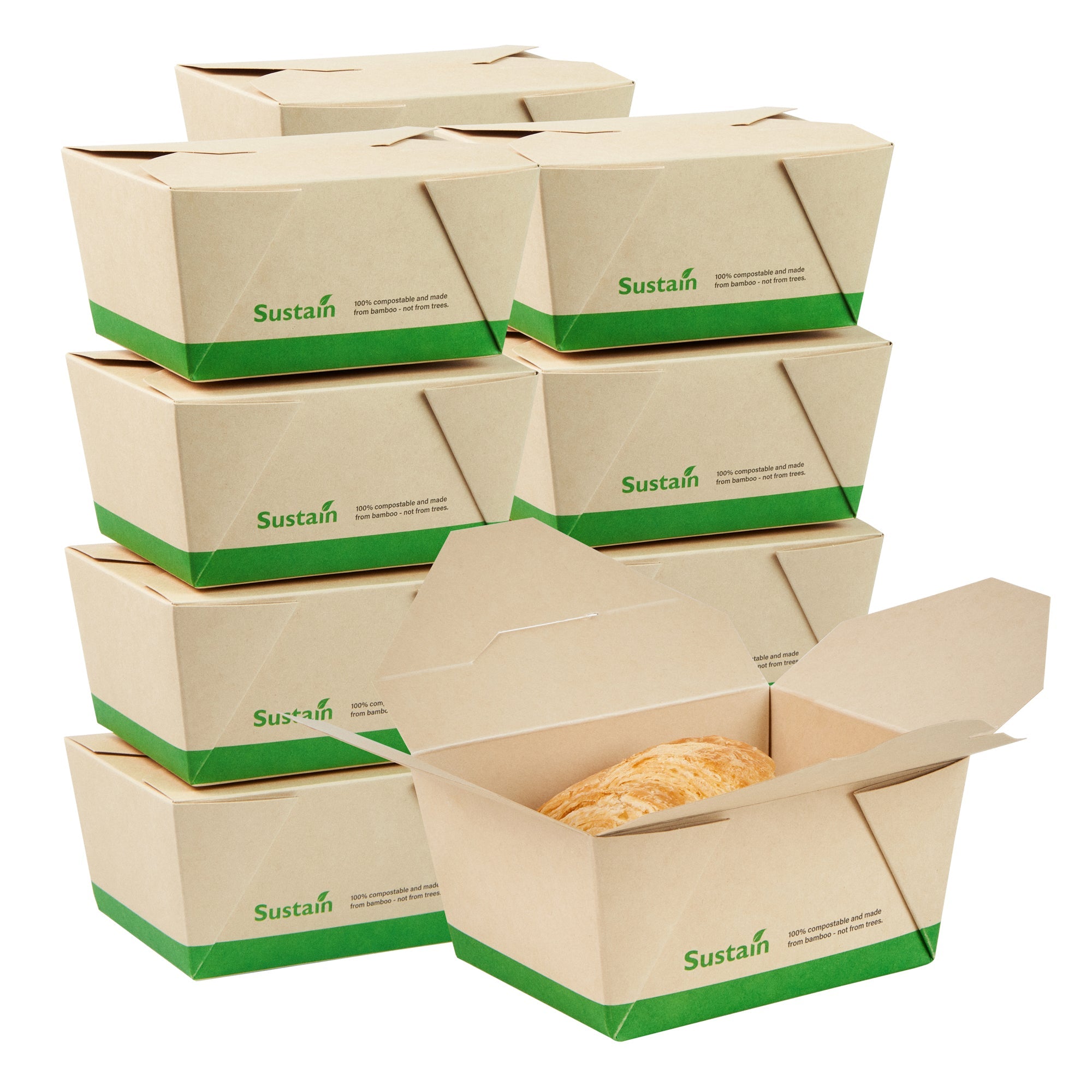 Sustain 30 oz Rectangle Bamboo Paper #1 Bio Box Take Out Container - with PLA Lining, Compostable - 5" x 4" x 2 1/2" - 50 count box