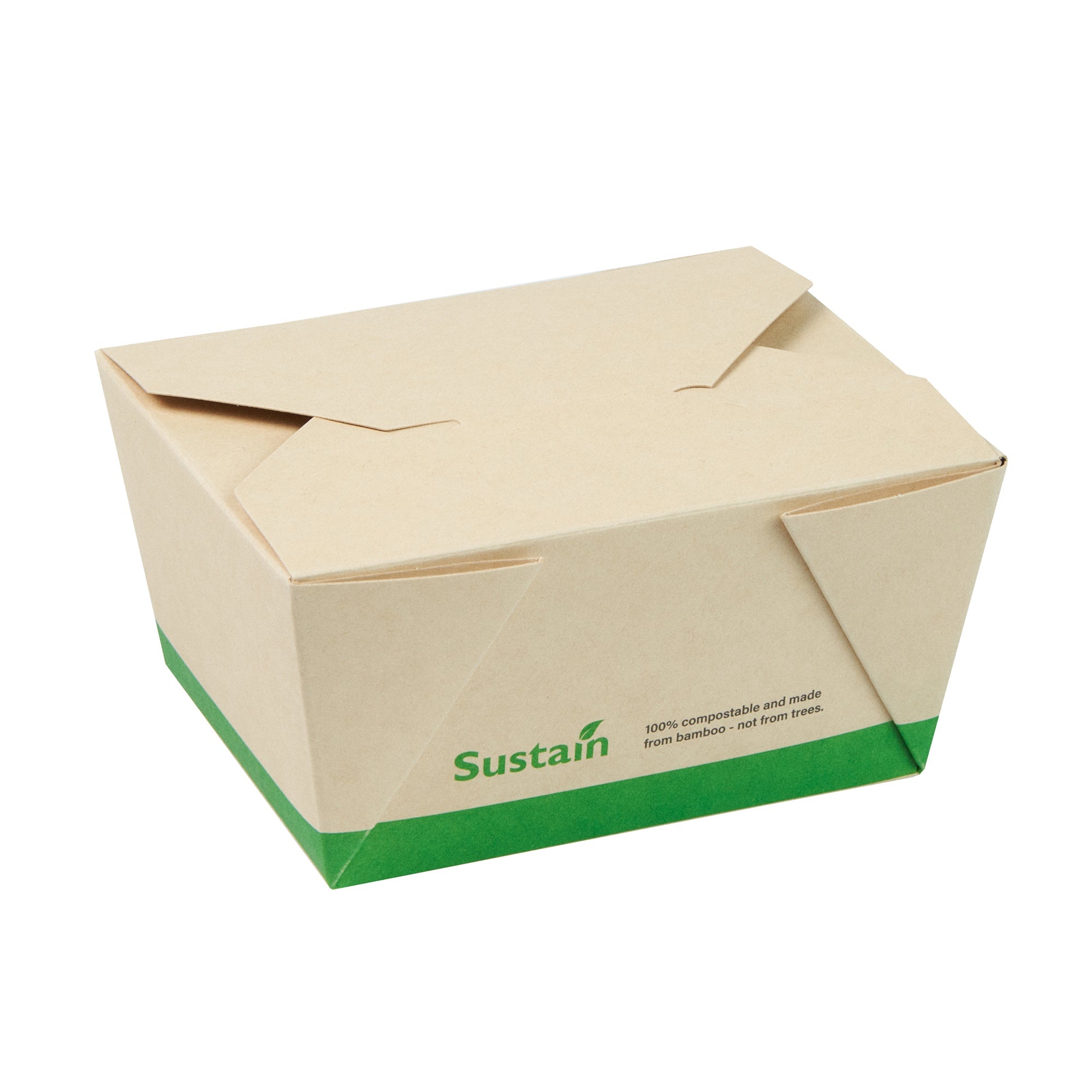 Sustain 30 oz Rectangle Bamboo Paper #1 Bio Box Take Out Container - with PLA Lining, Compostable - 5" x 4" x 2 1/2" - 200 count box