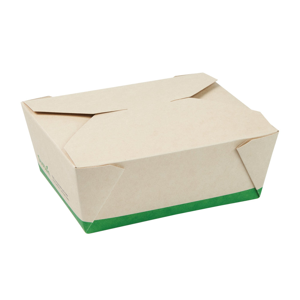 Sustain 45 oz Rectangle Bamboo Paper #8 Bio Box Take Out Container - with PLA Lining, Compostable - 6 3/4" x 5 1/2" x 2 1/2" - 50 count box