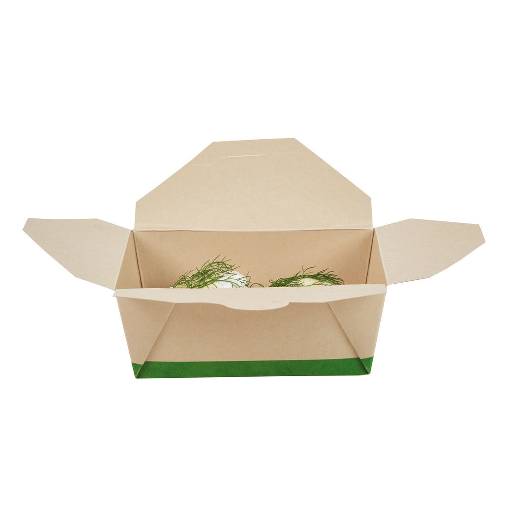 Sustain 45 oz Rectangle Bamboo Paper #8 Bio Box Take Out Container - with PLA Lining, Compostable - 6 3/4" x 5 1/2" x 2 1/2" - 200 count box