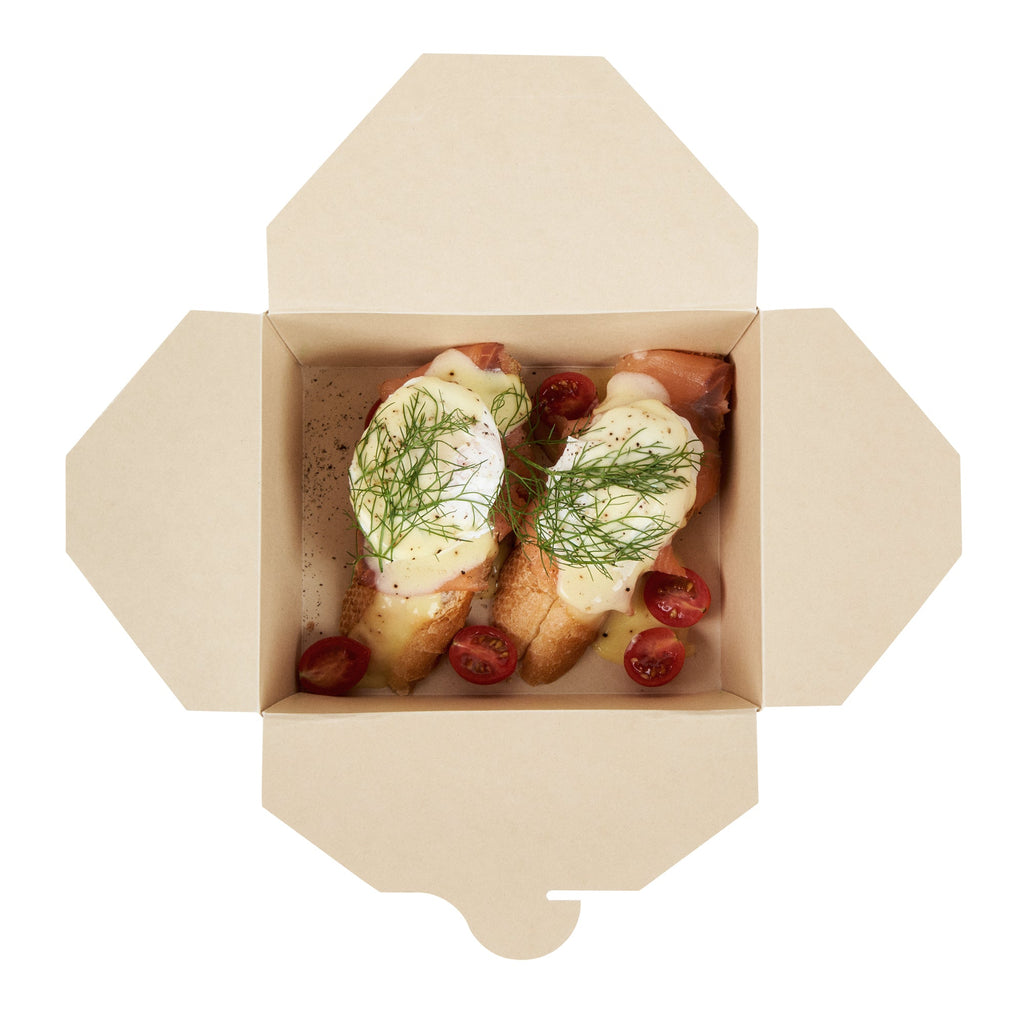 Sustain 45 oz Rectangle Bamboo Paper #8 Bio Box Take Out Container - with PLA Lining, Compostable - 6 3/4" x 5 1/2" x 2 1/2" - 200 count box