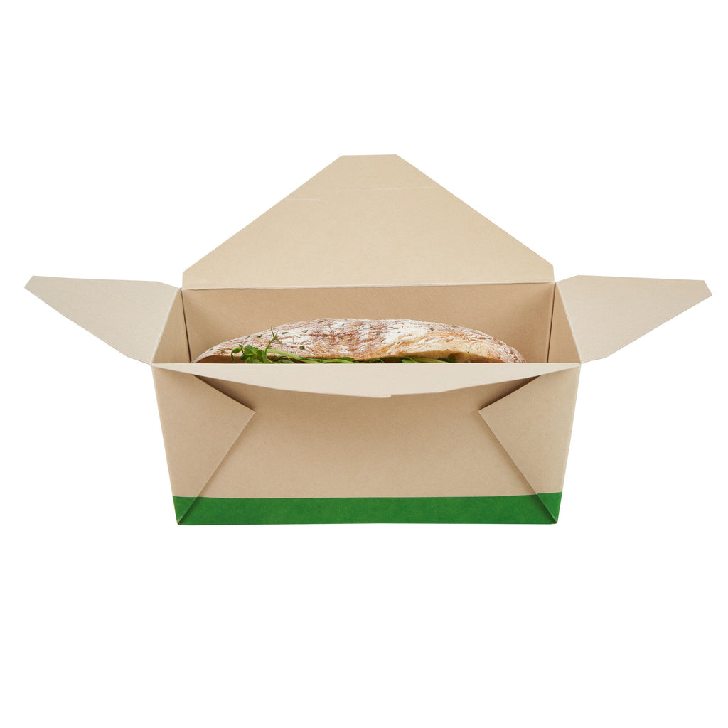 Sustain 98 oz Rectangle Bamboo Paper #4 Bio Box Take Out Container - with PLA Lining, Compostable - 8 1/2" x 6 1/4" x 3 1/2" - 50 count box