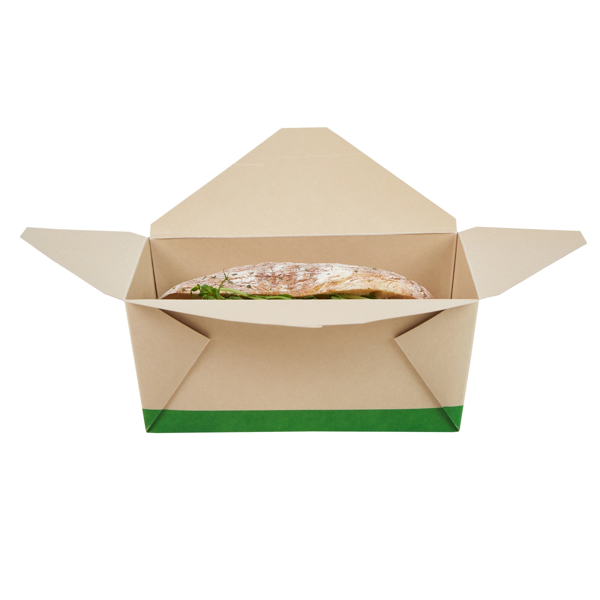 Sustain 98 oz Rectangle Bamboo Paper #4 Bio Box Take Out Container - with PLA Lining, Compostable - 8 1/2" x 6 1/4" x 3 1/2" - 50 count box