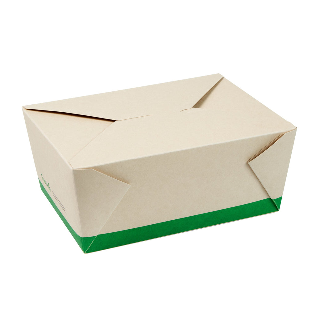 Sustain 98 oz Rectangle Bamboo Paper #4 Bio Box Take Out Container - with PLA Lining, Compostable - 8 1/2" x 6 1/4" x 3 1/2" - 50 count box