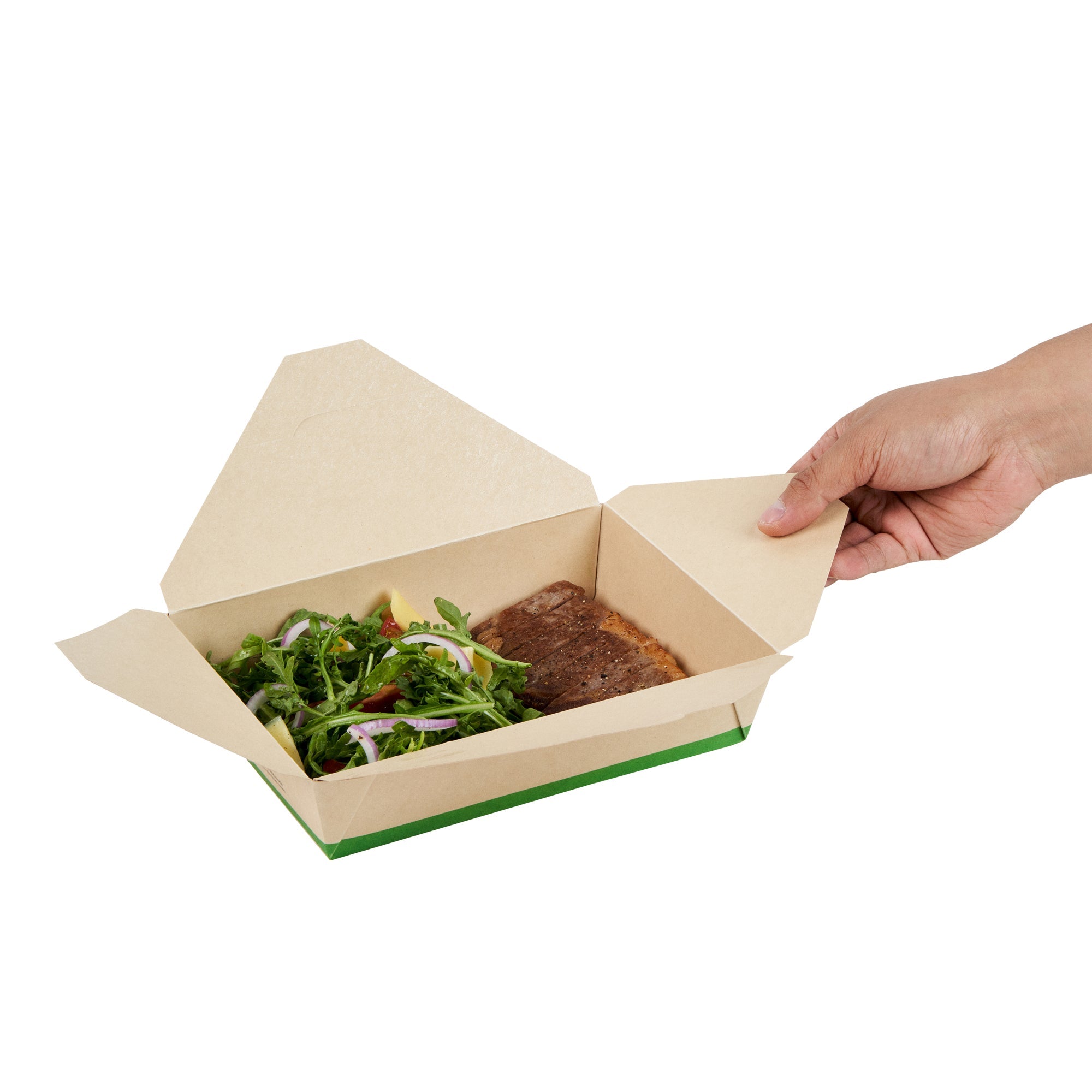 Sustain 49 oz Rectangle Bamboo Paper #2 Bio Box Take Out Container - with PLA Lining, Compostable - 8 1/2" x 6 1/4" x 2" - 50 count box