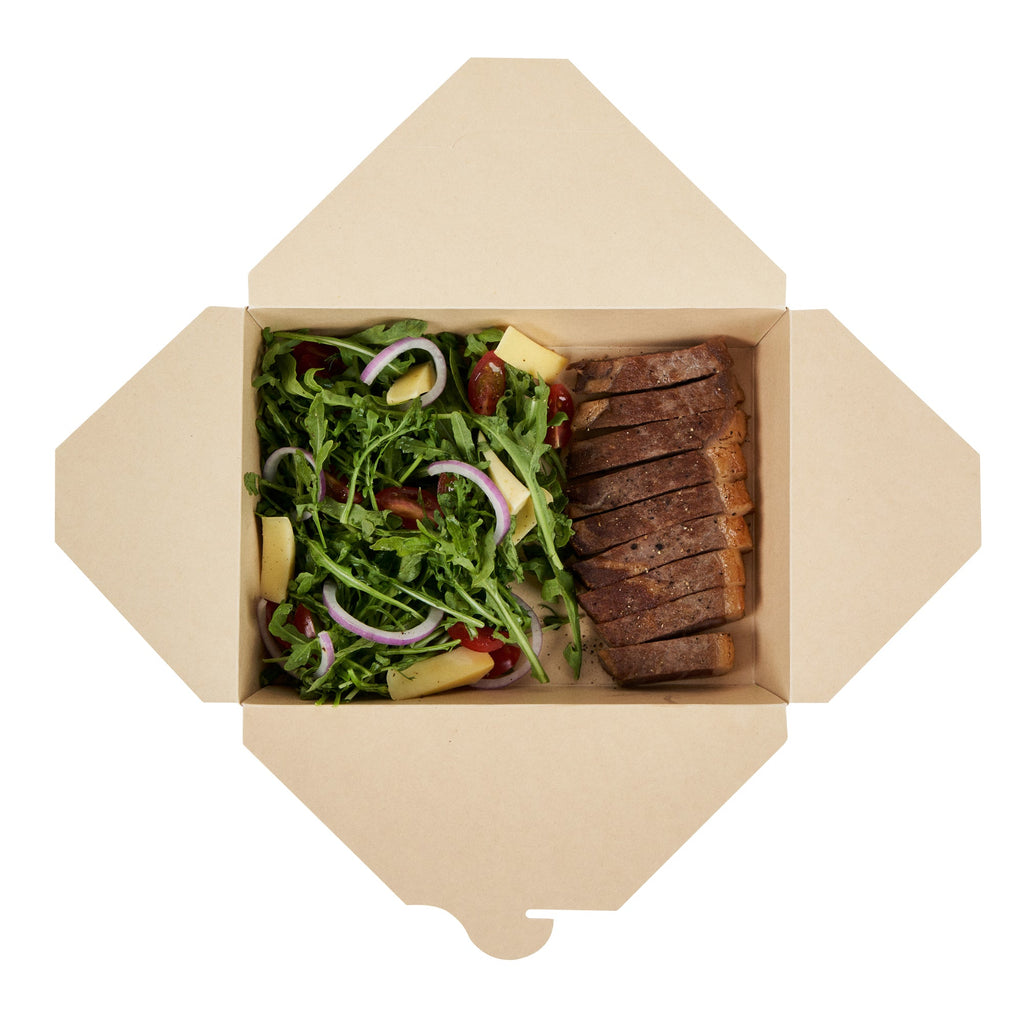 Sustain 49 oz Rectangle Bamboo Paper #2 Bio Box Take Out Container - with PLA Lining, Compostable - 8 1/2" x 6 1/4" x 2" - 50 count box