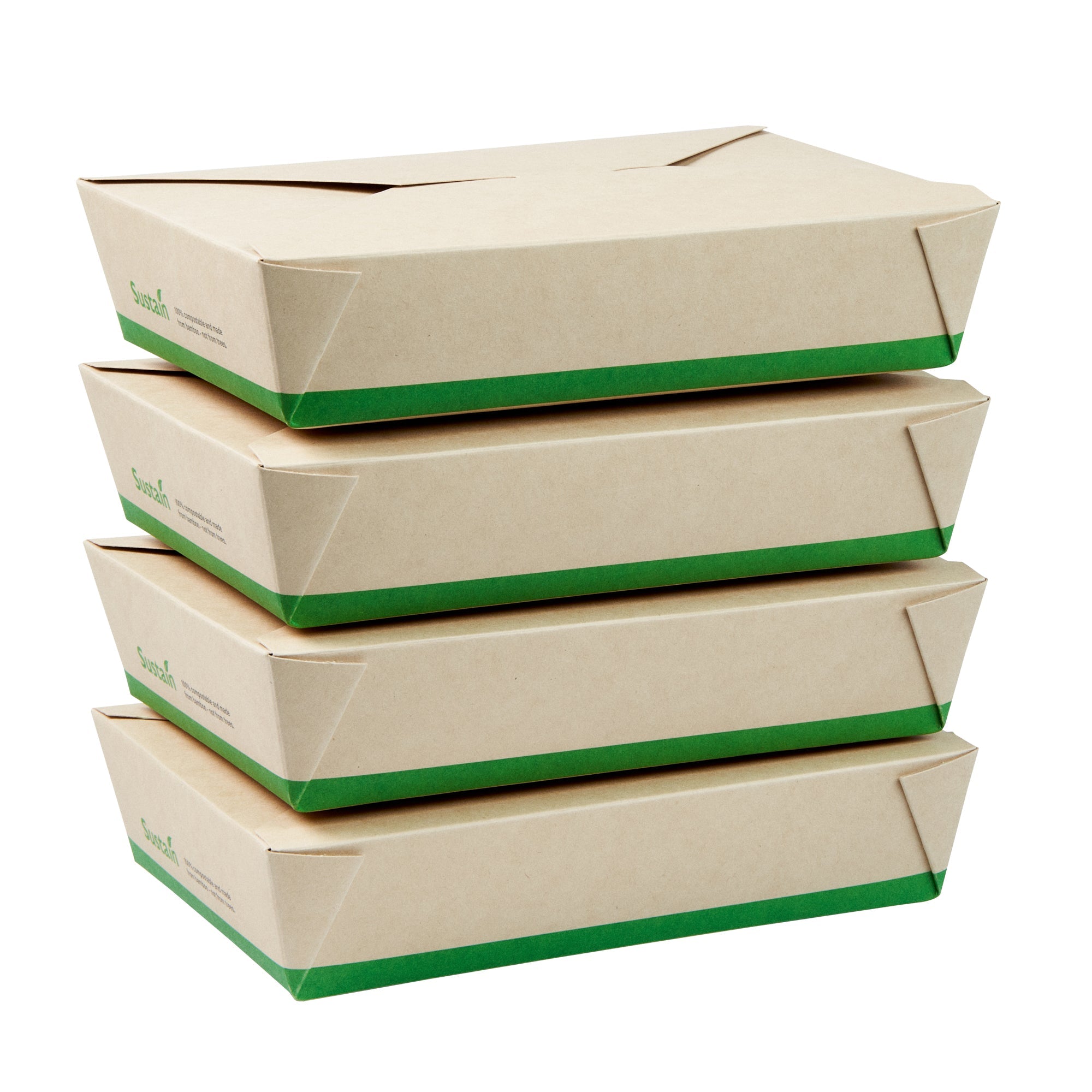 Sustain 49 oz Rectangle Bamboo Paper #2 Bio Box Take Out Container - with PLA Lining, Compostable - 8 1/2" x 6 1/4" x 2" - 50 count box