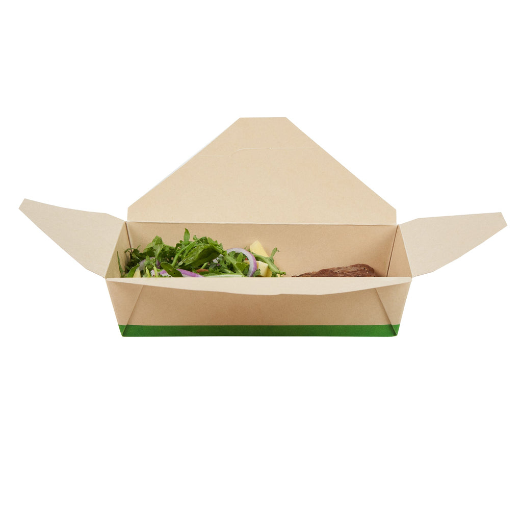 Sustain 49 oz Rectangle Bamboo Paper #2 Bio Box Take Out Container - with PLA Lining, Compostable - 8 1/2" x 6 1/4" x 2" - 200 count box