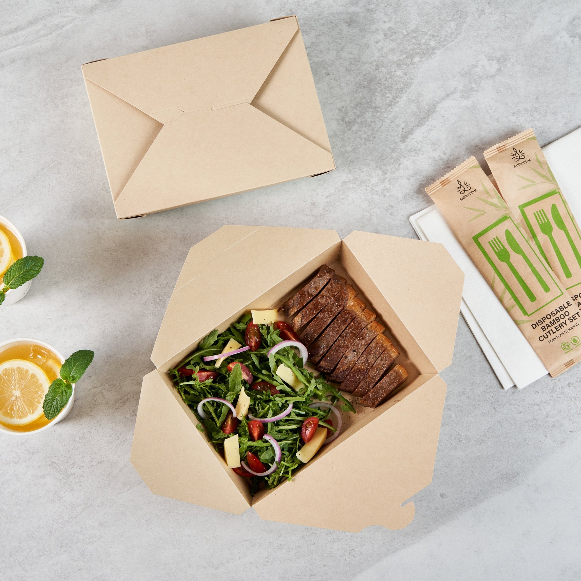 Sustain 49 oz Rectangle Bamboo Paper #2 Bio Box Take Out Container - with PLA Lining, Compostable - 8 1/2" x 6 1/4" x 2" - 200 count box