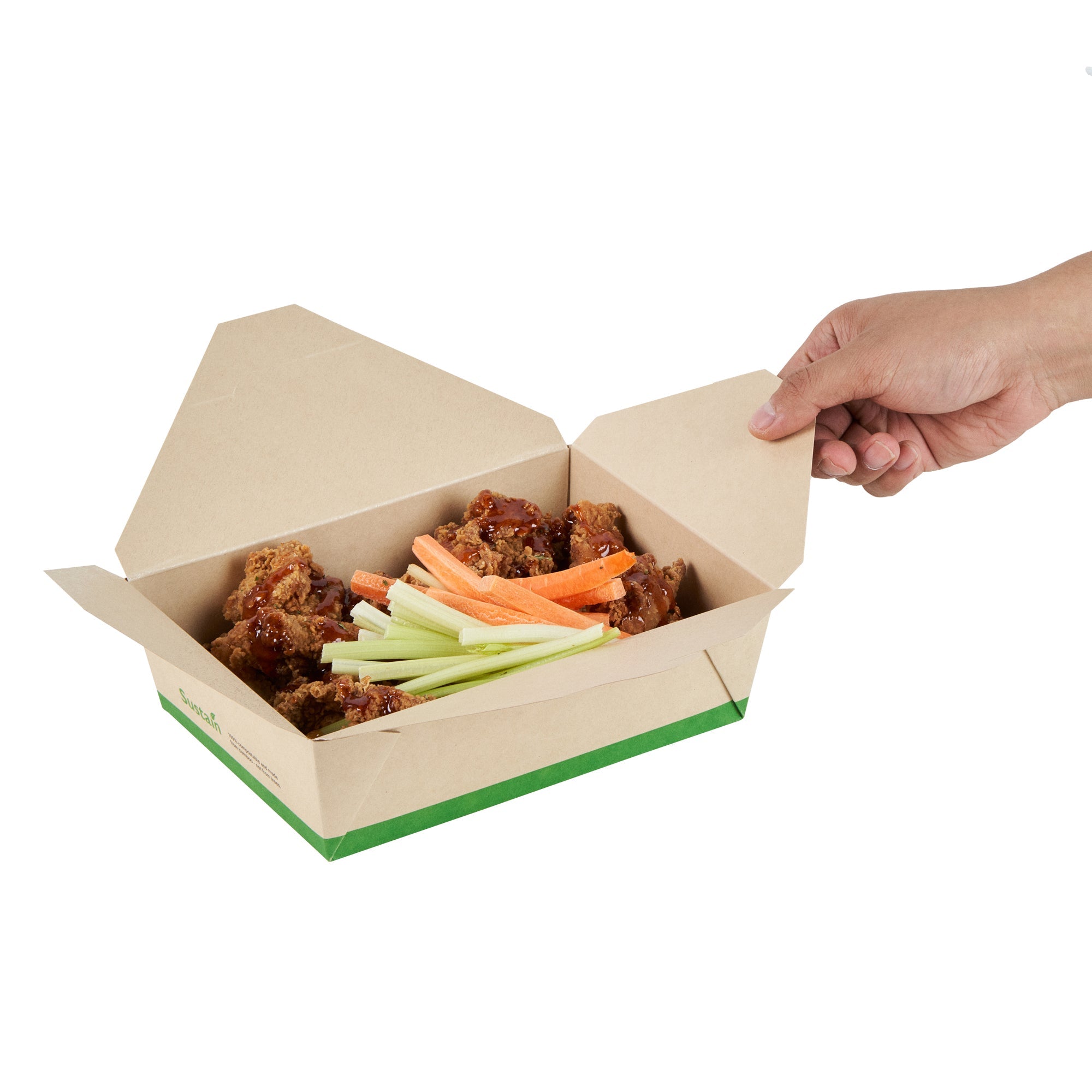 Sustain 71 oz Rectangle Bamboo Paper #3 Bio Box Take Out Container - with PLA Lining, Compostable - 8 1/2" x 6 1/4" x 2 1/2" - 50 count box
