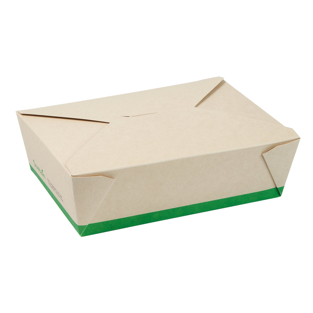 Sustain 71 oz Rectangle Bamboo Paper #3 Bio Box Take Out Container - with PLA Lining, Compostable - 8 1/2" x 6 1/4" x 2 1/2" - 50 count box