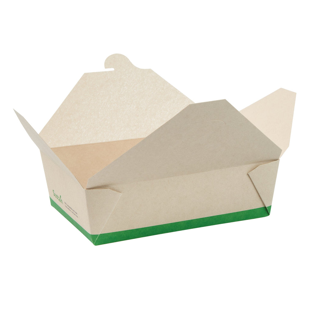 Sustain 71 oz Rectangle Bamboo Paper #3 Bio Box Take Out Container - with PLA Lining, Compostable - 8 1/2" x 6 1/4" x 2 1/2" - 200 count box