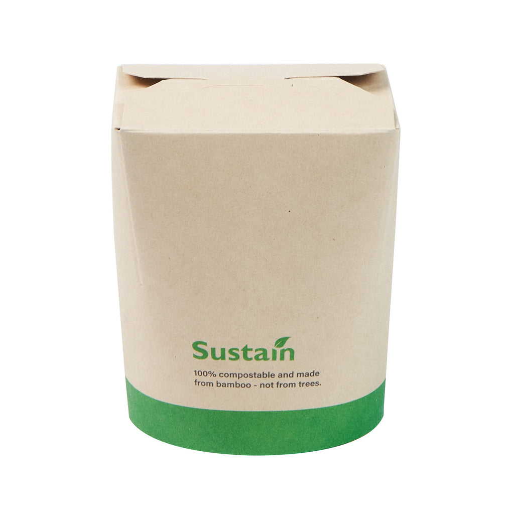 Sustain 16 oz Round Bamboo Paper Noodle Take Out Container - with PLA Lining, Compostable - 3 1/4" x 3" x 4" - 50 count box