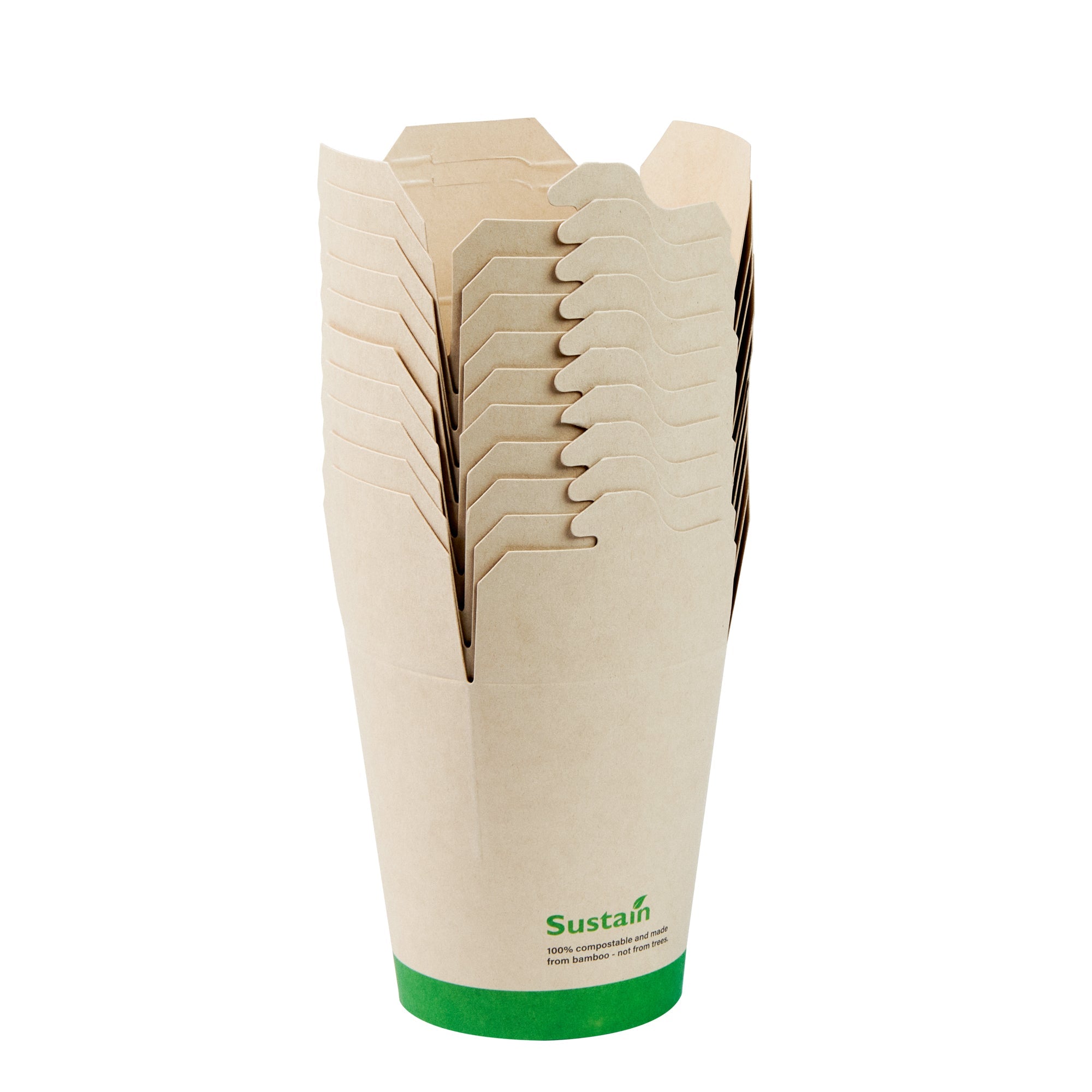 Sustain 16 oz Round Bamboo Paper Noodle Take Out Container - with PLA Lining, Compostable - 3 1/4" x 3" x 4" - 50 count box