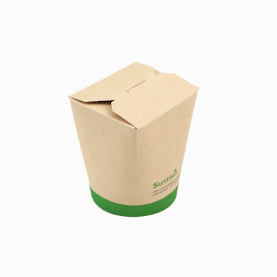 Sustain 16 oz Round Bamboo Paper Noodle Take Out Container - with PLA Lining, Compostable - 3 1/4" x 3" x 4" - 200 count box