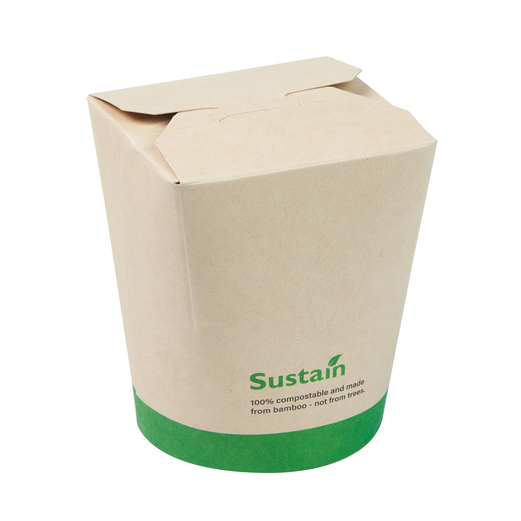 Sustain 16 oz Round Bamboo Paper Noodle Take Out Container - with PLA Lining, Compostable - 3 1/4" x 3" x 4" - 200 count box