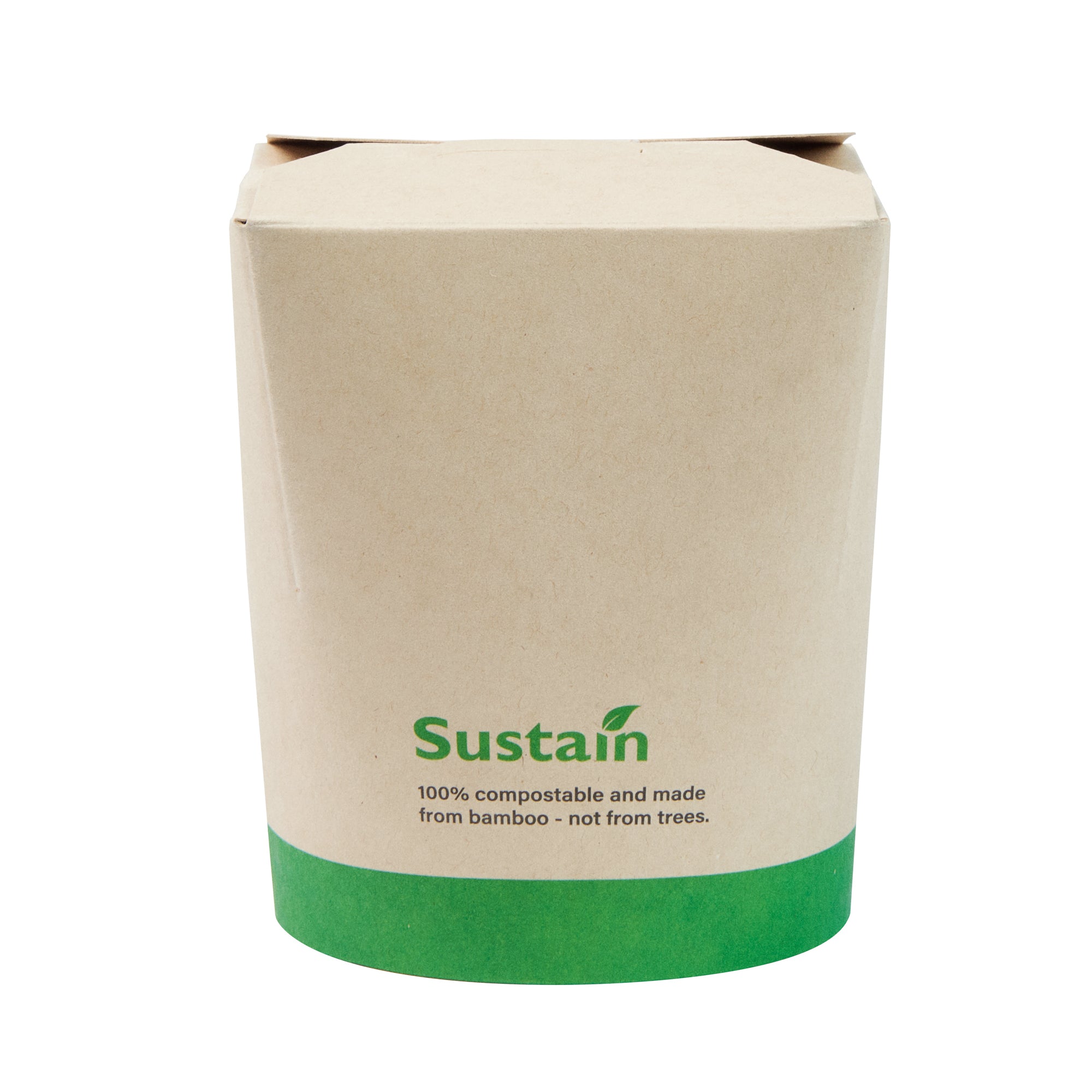 Sustain 16 oz Round Bamboo Paper Noodle Take Out Container - with PLA Lining, Compostable - 3 1/4" x 3" x 4" - 200 count box